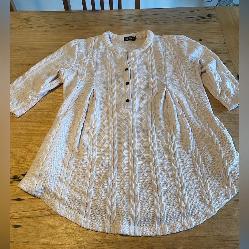 Reborn Cable Knit Tunic Short Sleeve Henley Style Shirt Cream Women’s M Preloved